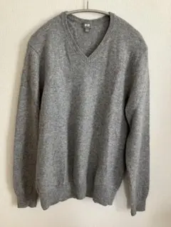 UNIQLO グレー カシミヤ100% Vネックニットセーター Lサイズ　メンズ