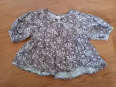 プティマイン 花柄チュニック　ブラウン白　80センチ