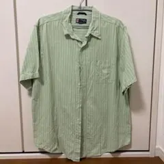 （古着）90s CHAPS 半袖シャツ　ストライプシャツ　ライトグリーン