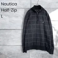 ノーティカ ハーフジップスウェット L ダークグレー 刺繍ロゴ アメリカ古着