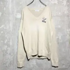 美品❗️可愛いスヌーピー　セーターニット　ベージュアイボリー刺繍ロゴ古着