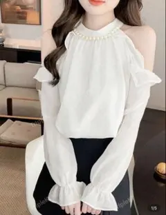 ホワイトフリルノースリーブシャツ