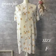 グラニフ　半袖刺繍ワンピース　ホワイト　コットン100% フリーサイズ