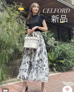 【美品・新品タグ付】CELFORD フラワーレイヤードプリントスカート きれいめ