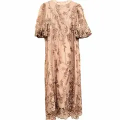 haremode 刺繍レースワンピース ドレス ベージュ 結婚式 パーティー