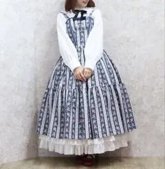 axes femme kawaii ストライプローズ柄ジャンスカ