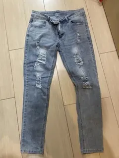 us uk dripスキニーデニム ライトブルー ダメージ加工