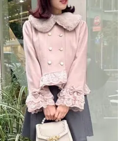 axesfemme裾レースショートコート ピンク M