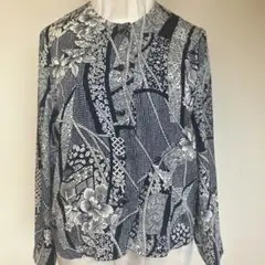 長袖ノーカラージャケット　和柄　パッチワーク風　サイズ9号