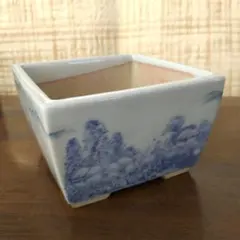 盆栽鉢・植木鉢・山水画・正方鉢・切立・丸藤