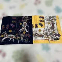 新品CELINEセリーヌ　馬車ハンカチ2枚セット紺　黄色イエロー大判