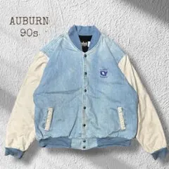90s USA製 AUBURN デニム切替 スタジャン トラック刺繍 企業 古着のサムネイル