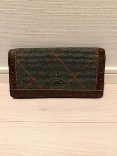 チェック柄ウールレザー長財布