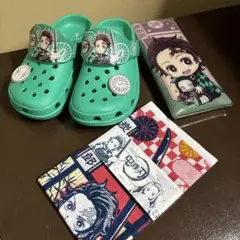 サンダル/ペンケース/手拭い 鬼滅の刃 炭治郎セット 19cm グリーン