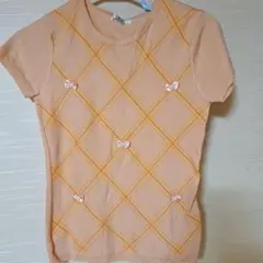 R.F INTER REMIX ダイヤ柄リボン半袖ニットTシャツ