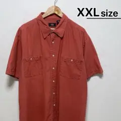 USA古着　ROUTE 66　ワークシャツ　半袖　XXL　レッド　無地　ラミー