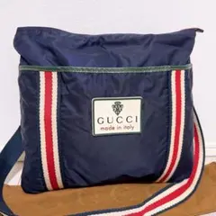 希少 グッチ GUCCI トートバッグ ナイロン ネイビー レッド 大容量 