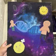 手描きアートパネル 宇宙とDNAの抽象画