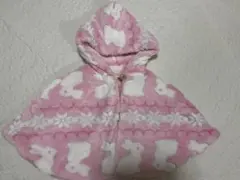 うさぎ柄 もこもこ ポンチョ フード付き 60~70㎝ピンクふわふわ ケープ防寒