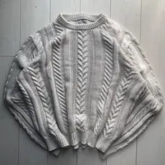 90s J.CREW ケーブル編み コットンニット セーター ホワイト 古着