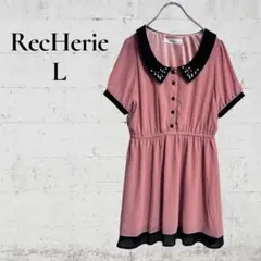 【RecHerie】【L】半袖チュニック　パール　女の子　可愛い　デート　襟付き