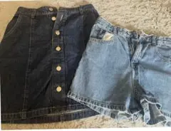 ショートデニムパンツ　デニムスカート　 2枚セット