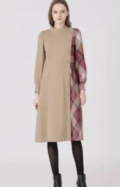 ☆ブルーレーベルクレストブリッジ　ピンクチェック切替ワンピース38☆