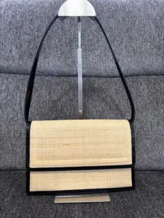 ラルフローレン　ストロー素材　 ショルダーバッグ　カゴバック　エナメル ブラック