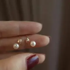 ピアス 18K パール CZダイヤ ピンクゴールド デザイン ピアス