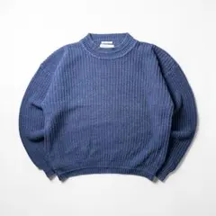 Sears 無地ニット ネイビー ワッフル サーマル風 短丈 古着　モックネックのサムネイル