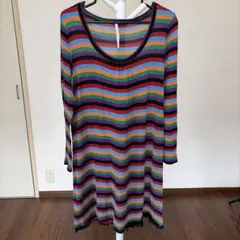 SUNAOKUWAHARA マルチカラーボーダーチュニック　M 膝下のサムネイル
