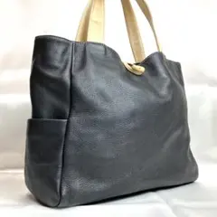 【極美品】キタムラ　トートバッグ　オールレザー　A4 ロゴ　ブラック