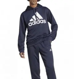 【adidas/アディダス】フレンチテリー フード付きスウェット プルパーカー紺