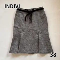 美品✨ INDIVI フレアスカート ひざ丈 チェック グレー 裏地付き
