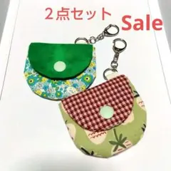 キーホルダー付コインケース　小銭入れ　２点セット　◇いちご&花柄ネコ
