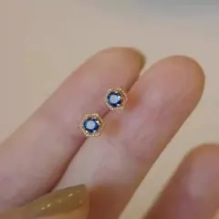 No71 小ぶり サファイア カラー［ゴールド］金属アレルギー対応 高品質