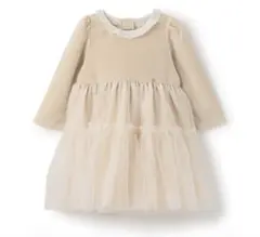 petit main チュールフリル襟付きベージュワンピース