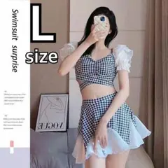 L レディース 水着 体型カバー かわいい 韓国水着 ビキニ フリル 千鳥格子