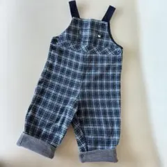 美品　ファミリア サロペット 80cm チェック ブルー 男の子 女の子 秋冬