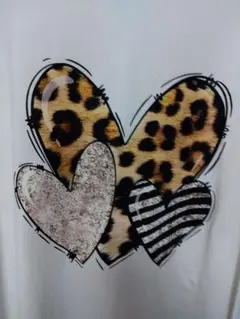 【夢子様専用】ヒョウ柄とストライプのハート 長袖Tシャツ