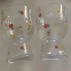 昭和レトロ 花柄透明ガラスコップ 2個セット