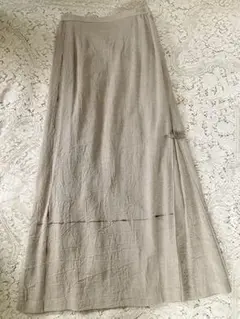 値下　新品　高島屋購入2.5万　綿麻レーヨン上質♪シワ加工&刺繍ロングスカート
