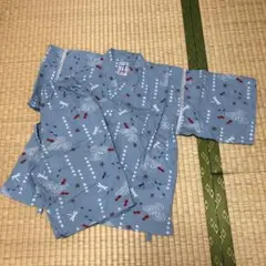 甚平 青地 トンボ 金魚 130