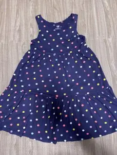 H&M ネイビー ドット柄 ノースリーブワンピース 110cm