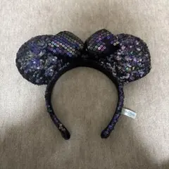 ミッキー耳 ヘアバンド 黒と紫 スパンコール