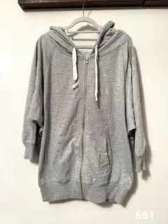 NICE CLAUPドルマン袖 六部袖ジップアップパーカー グレー