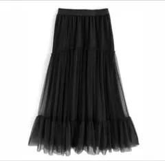 GRL グレイル チュールティアードスカート[sm114] ブラック　黒