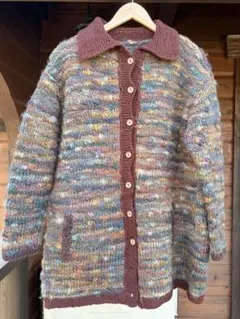 ユーロ古着 ハンドメイド 手編み ニットコート ユニセックス