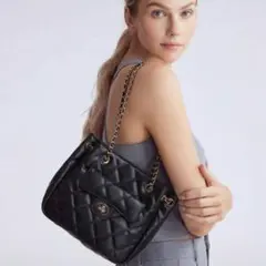 【美品】shein MOTF キルティング ブラックハンドバッグ