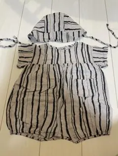 ストライプ 帽子付きロンパース Mサイズ　nunubiel